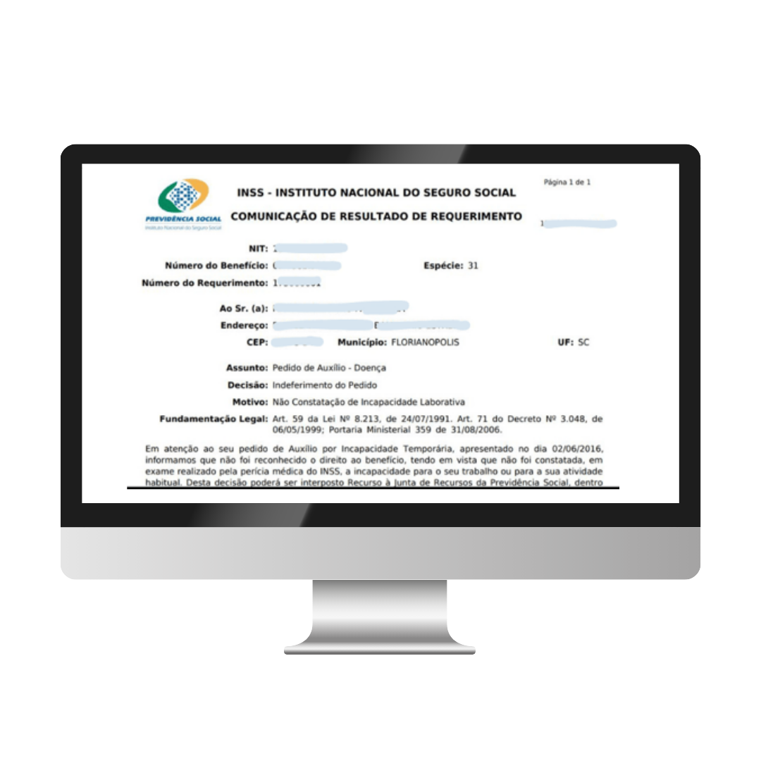 beneficio indeferido. Auxilio doença indeferido